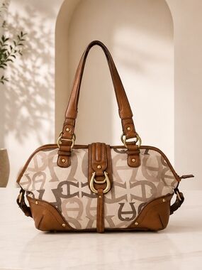 Etienne Aigner Brown and Cream Monogram Shoulder Bag